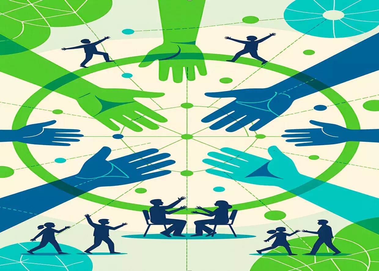 Abstract image showing hands and people collaborating